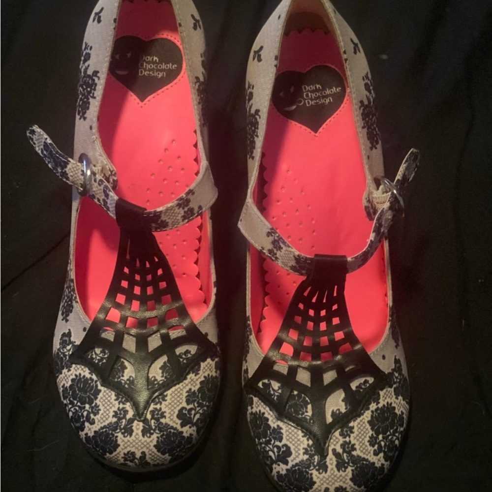 Black and Pink Mary Jane Flats with Strap